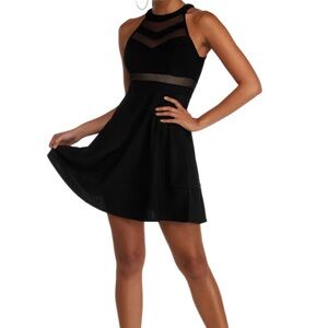 Honey And Rosie Sleeveless High Neckline Illusion Skater Dress size L